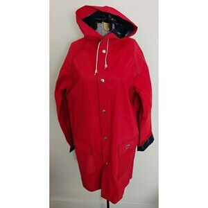 Vtg 80s Izod Lacoste Rain Jacket Red Navy Reversible Coat 100% PVC Waterproof M